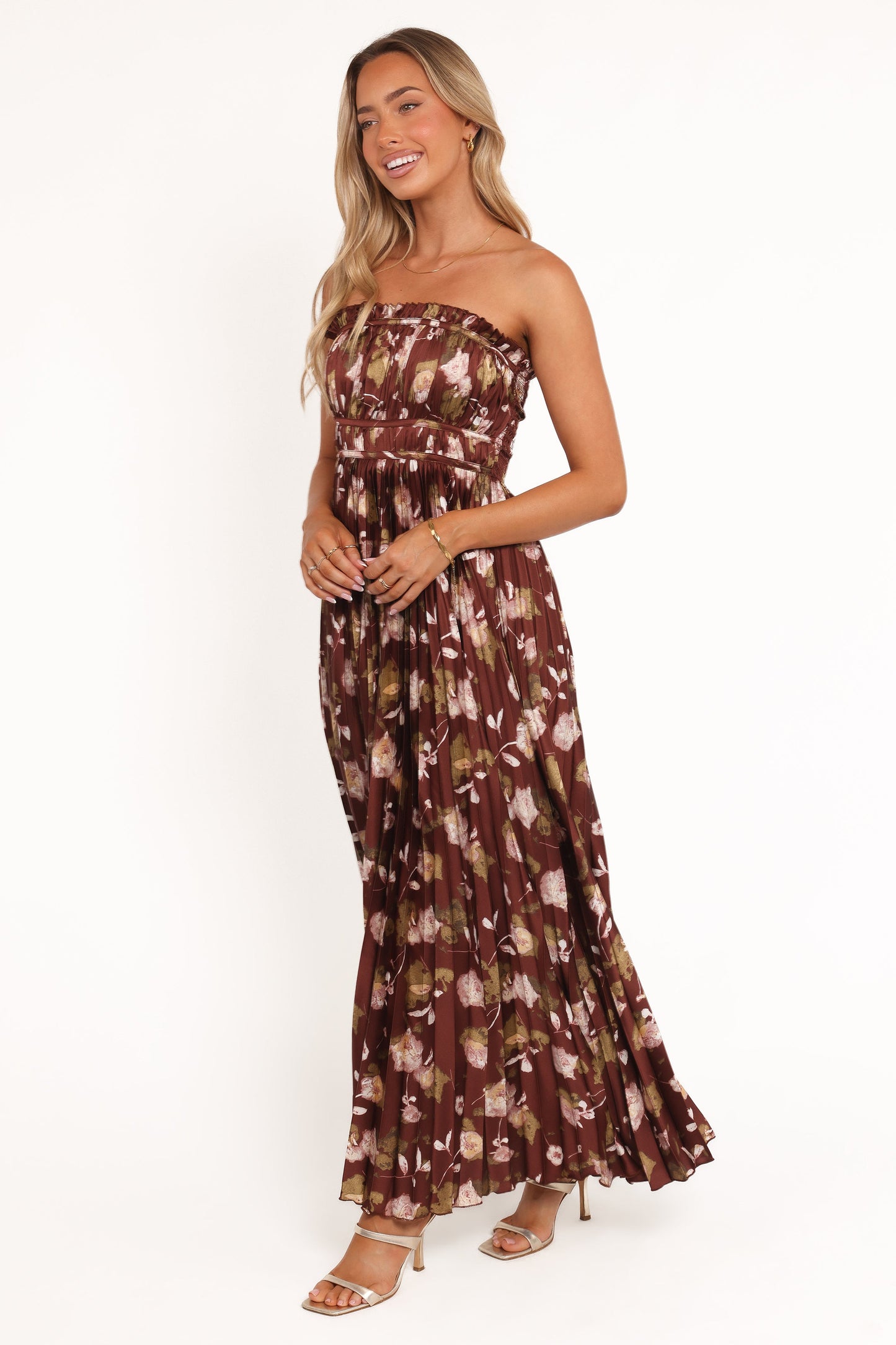 Angelique Strapless Maxi Dress - Brown Floral