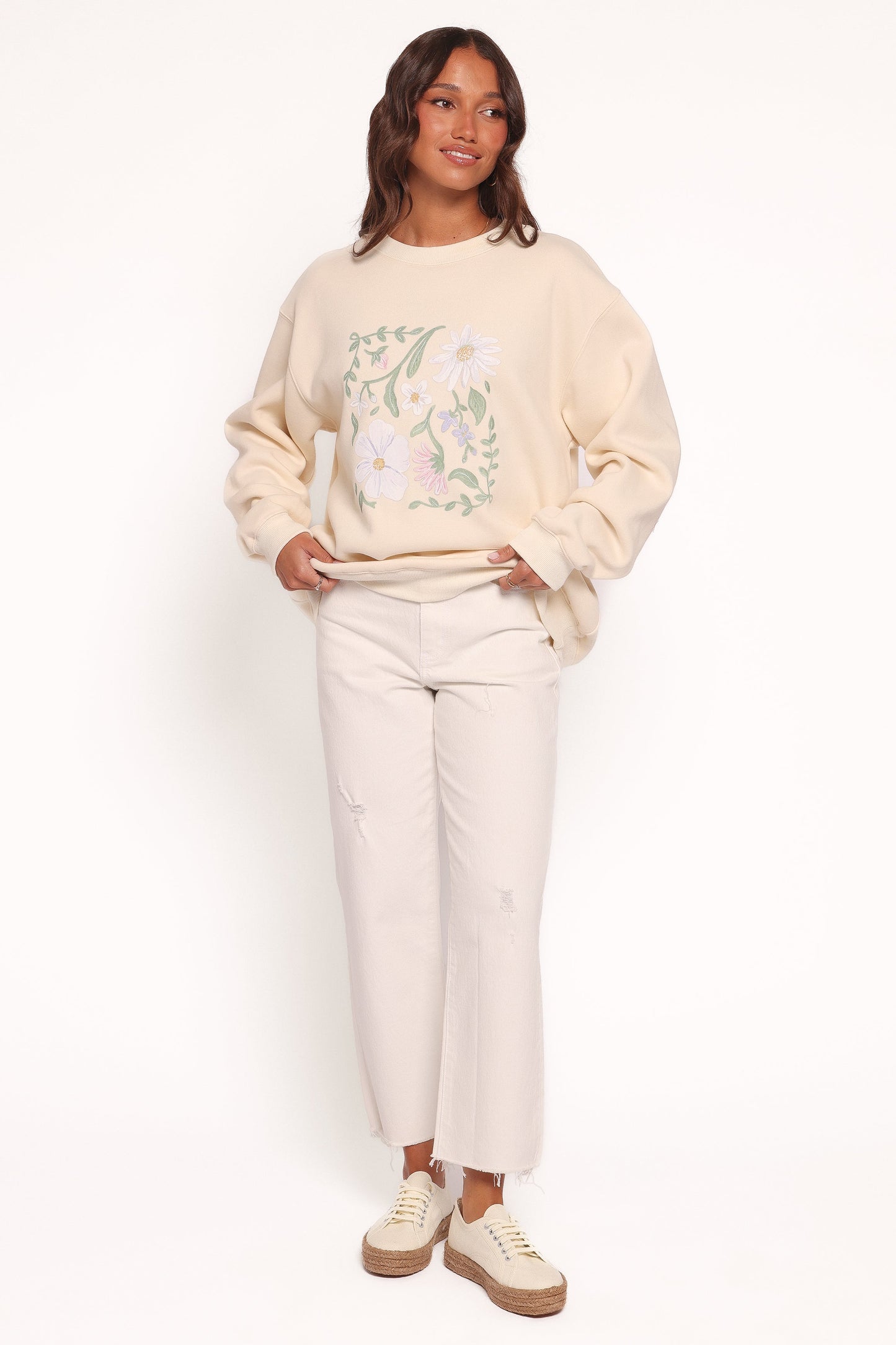 Flower Garden Graphic Sweatshirt - Cream