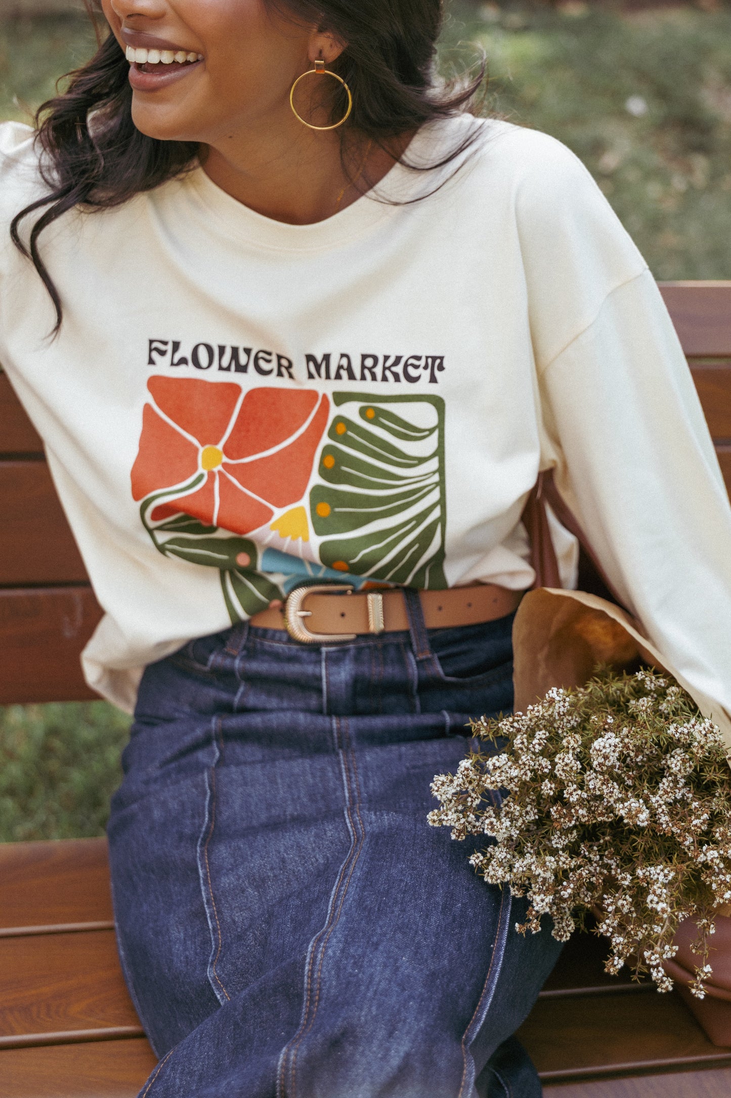 Flower Market Long Sleeve Tee - Cream