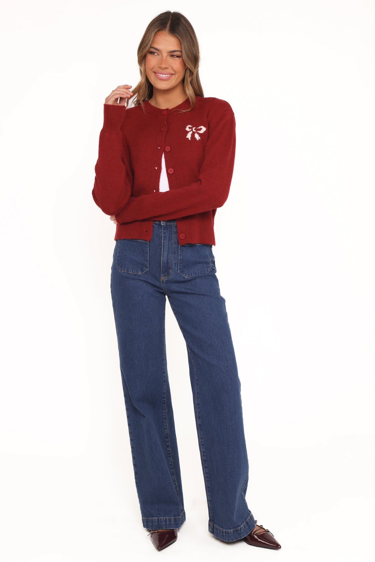 Middleton Mini Bow Cardigan - Wine