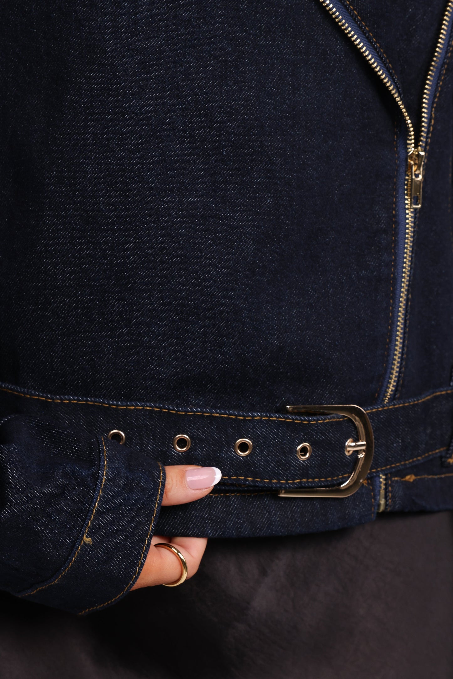 Mira Denim Moto Jacket - Dark Indigo