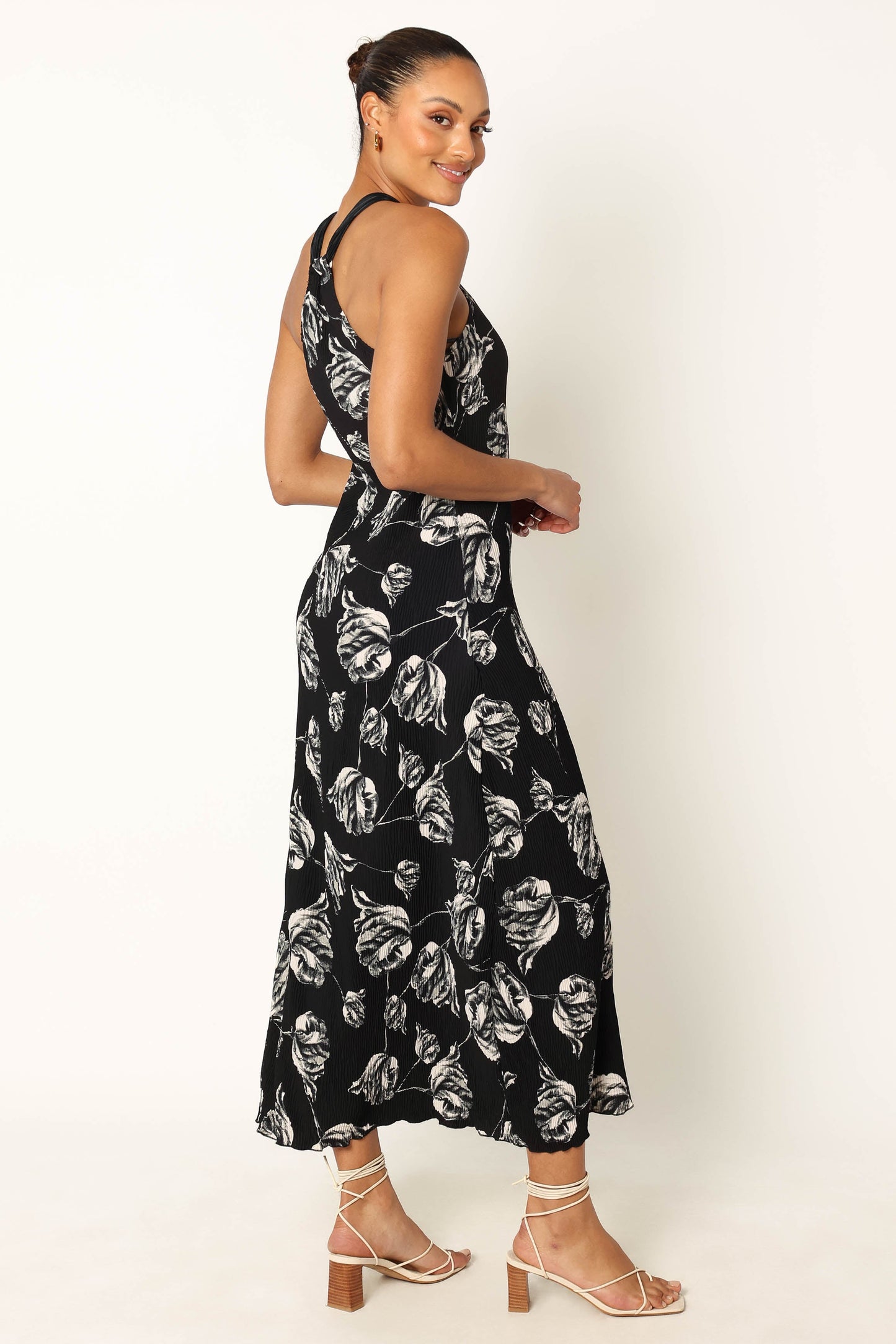 Melody Plisse Halter Maxi Dress - Black Floral