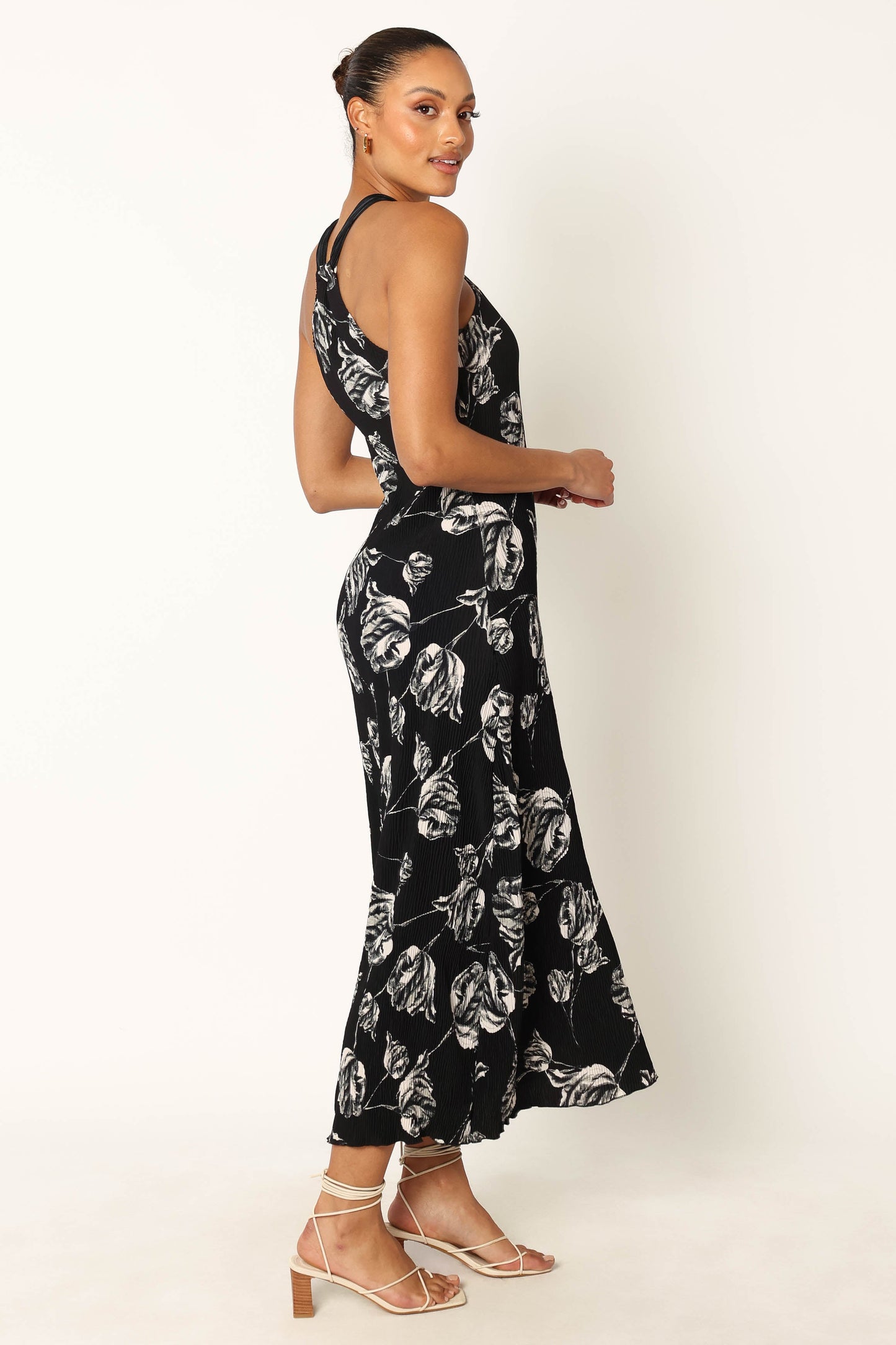 Melody Plisse Halter Maxi Dress - Black Floral