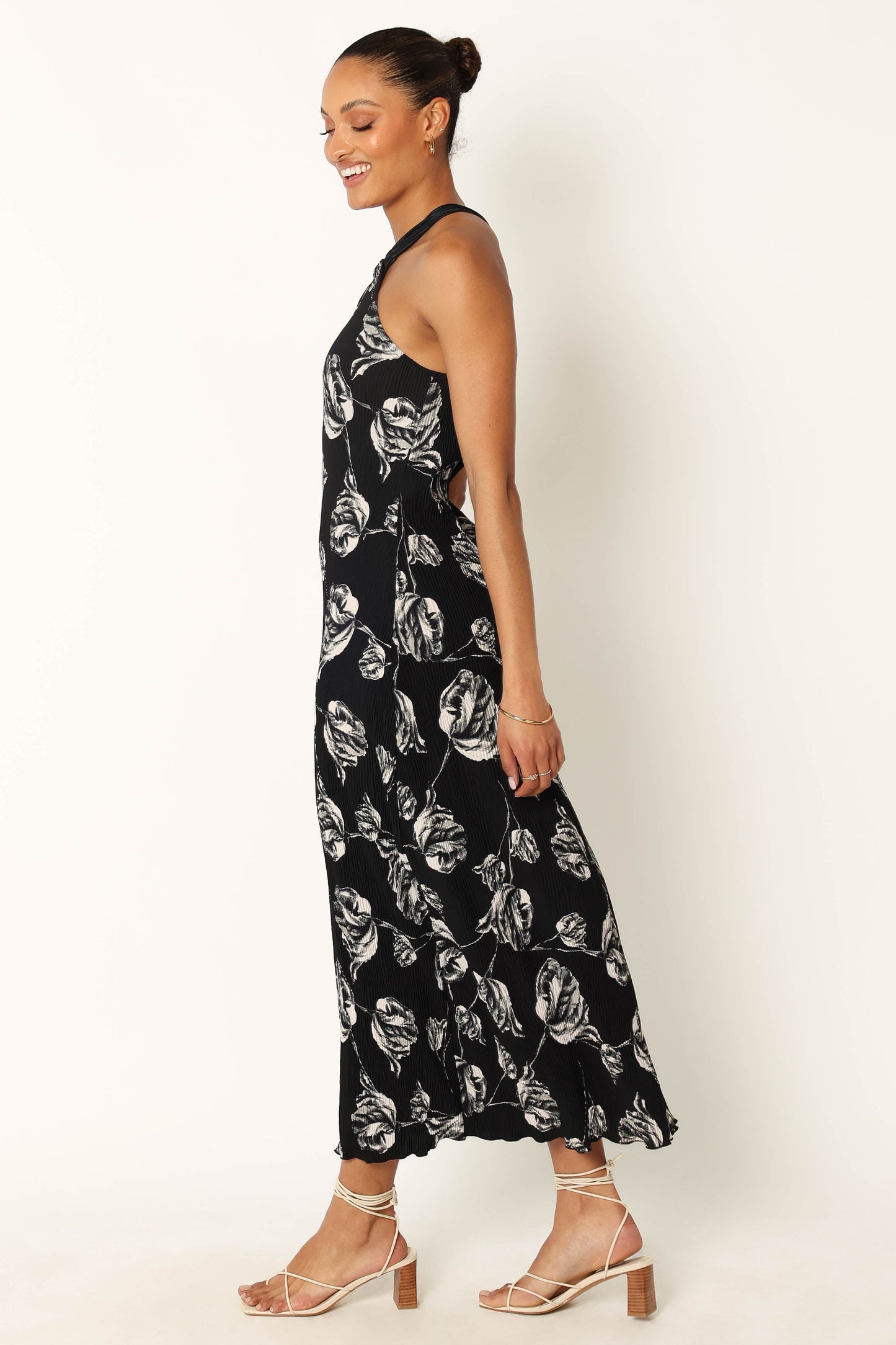 Melody Plisse Halter Maxi Dress - Black Floral