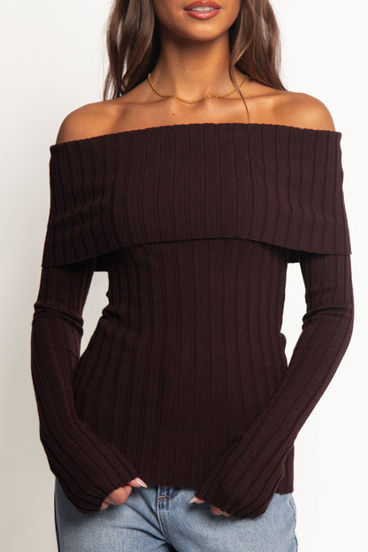 Inora Off Shoulder Knit Top - Chocolate
