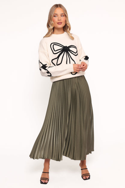 Isiora Bow Embroidered Knit Sweater - Cream
