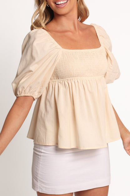 Jemima Puff Sleeve Top - Beige
