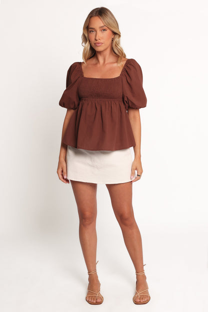 Jemima Puff Sleeve Top - Chocolate