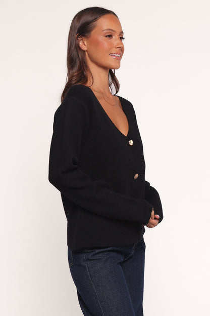 Jett Large Button Cardigan - Black