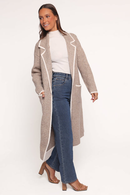 Katia Contrast Trim Coatigan - Beige