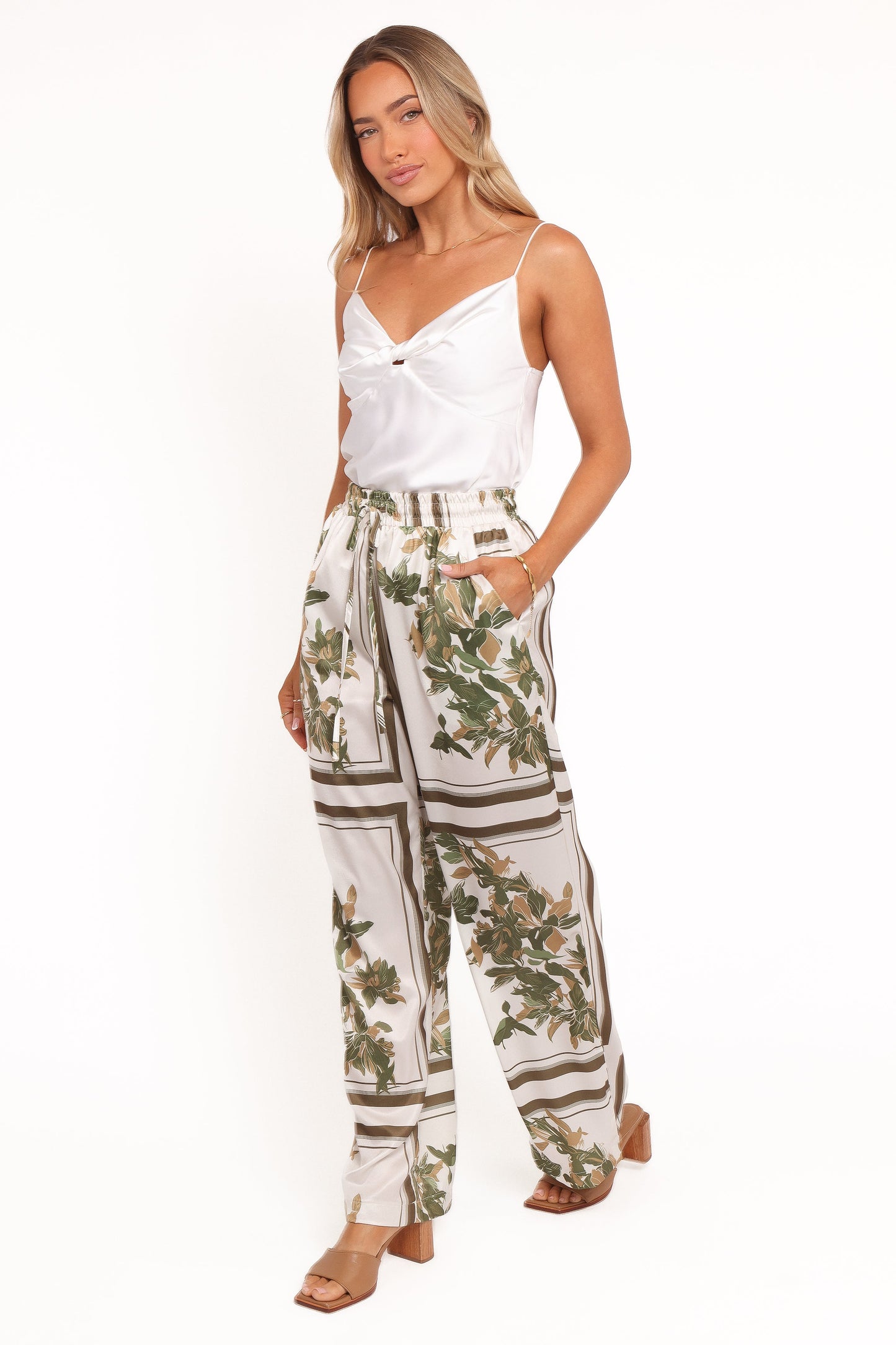 Lara Wide Leg Pants - Olive Print