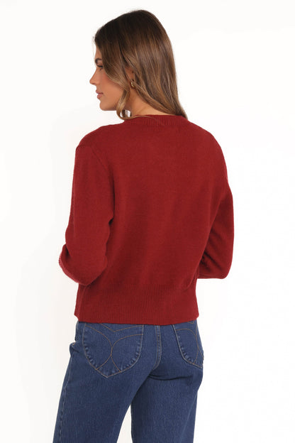 Middleton Mini Bow Cardigan - Wine