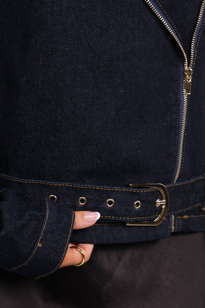 Mira Denim Moto Jacket - Dark Indigo