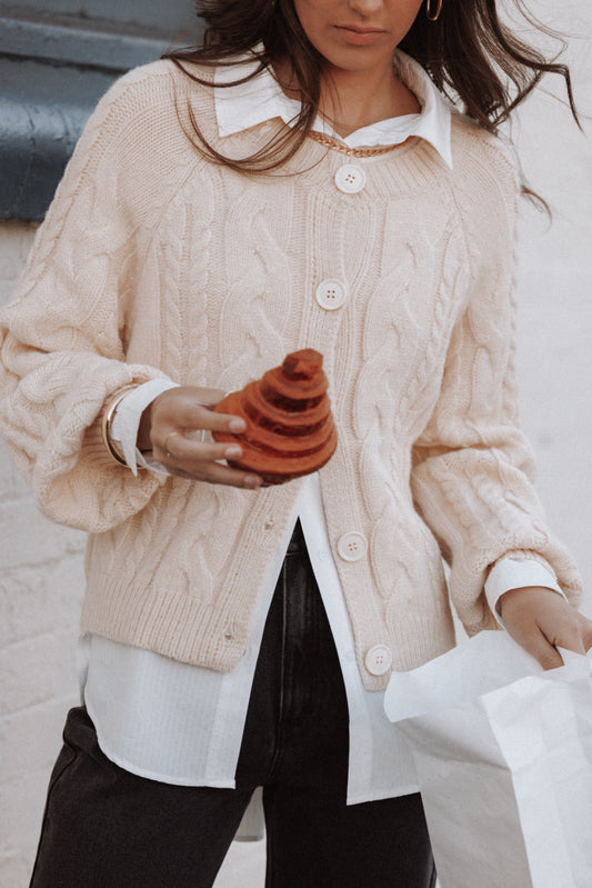 Nika Cable Knit Cardigan - Taupe