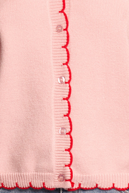 Payton Scallop Cardigan - Pink Red