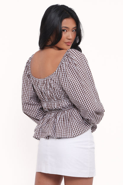 Saphia Top - Brown Gingham