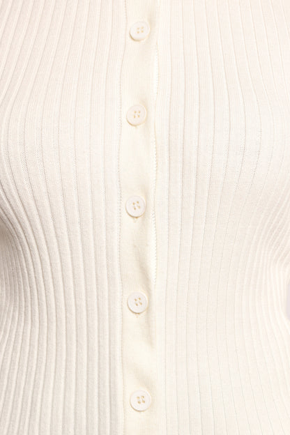 Searie Ribbed Cardigan Top - Cream