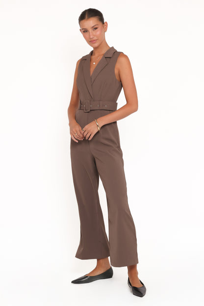 Sienna Belted Jumpsuit - Khaki Brown