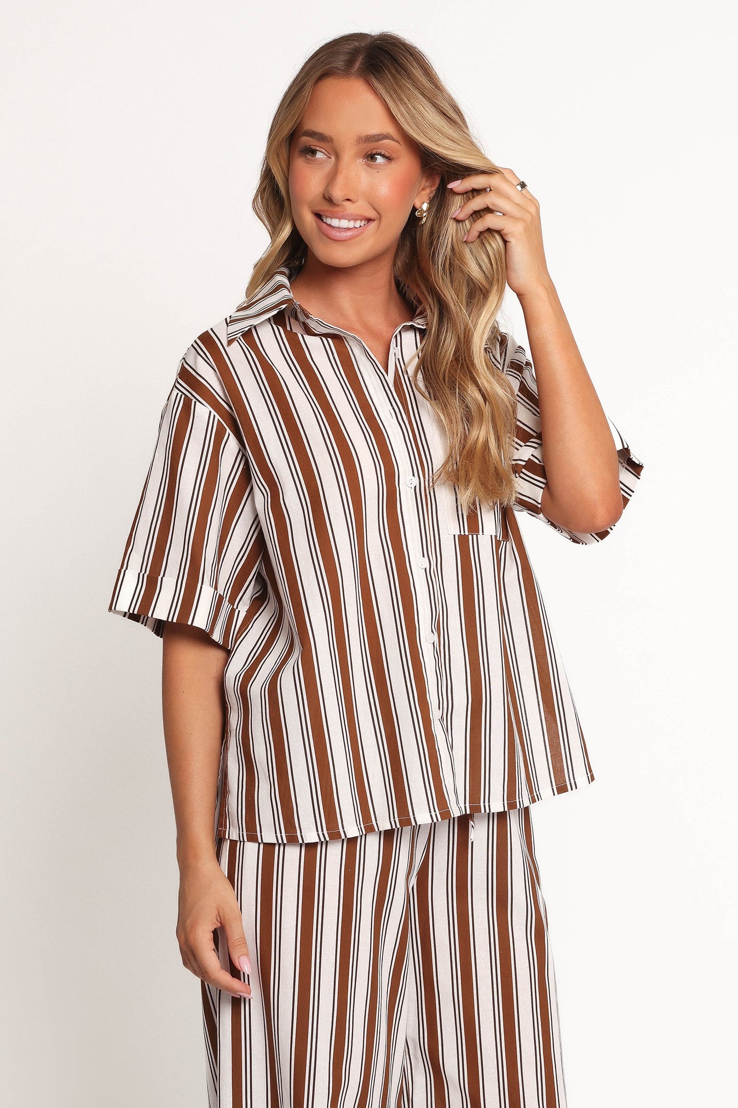 Thalia Short Sleeve Shirt - Chocolate Stripe