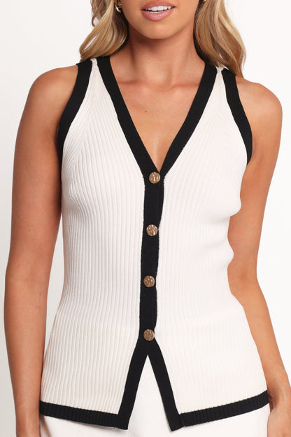 Virginia Knit Vest Top - White Black