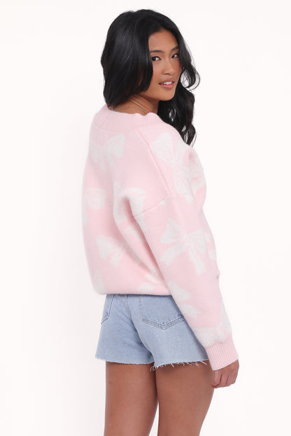 Wrenn Bow Knit Cardigan - Soft Pink