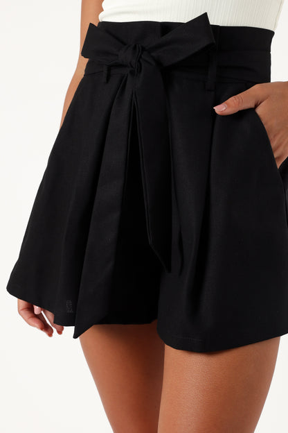 Maya High Waisted Paperbag Shorts - Black