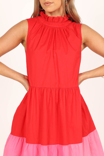 Bradshaw Tiered Mini Dress - Red/Pink