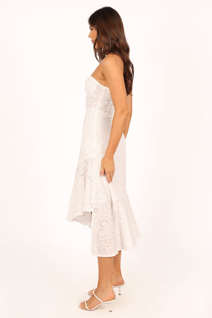 Melanie Strapless Midi Dress - White