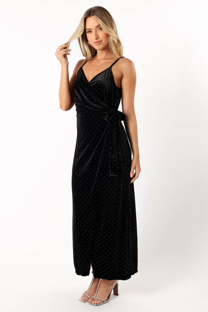 Renarde Wrap Velvet Midi Dress - Black