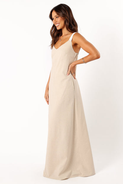 Sjon Contrast Strap maxi Dress - Oatmeal
