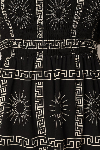 Soliel Puff Sleeve Midi Dress - Black Tan