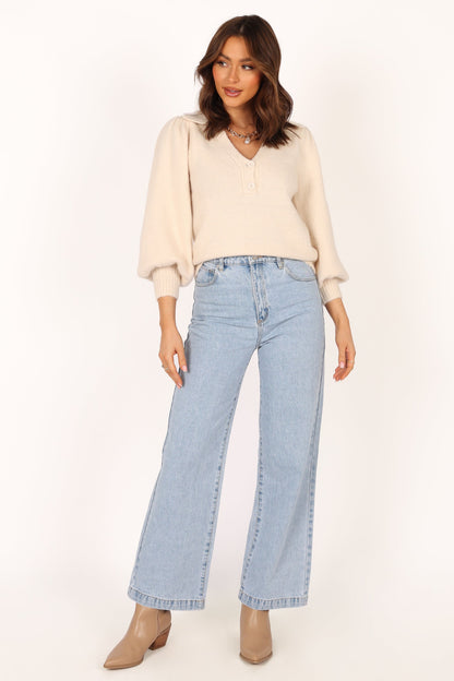 Kahlani Button Front Knit Sweater - Cream