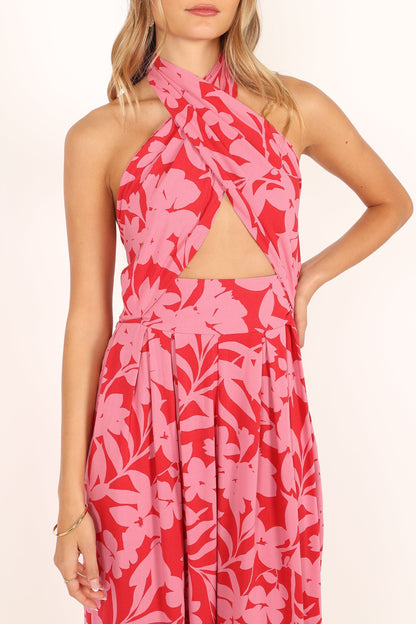 LeLe Halter Jumpsuit - Red/Pink
